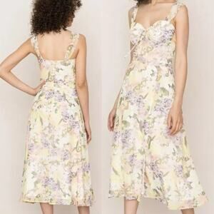 YUMI KIM 'Ariana' Garden Lemon Floral Chiffon Midi Sundress US Large